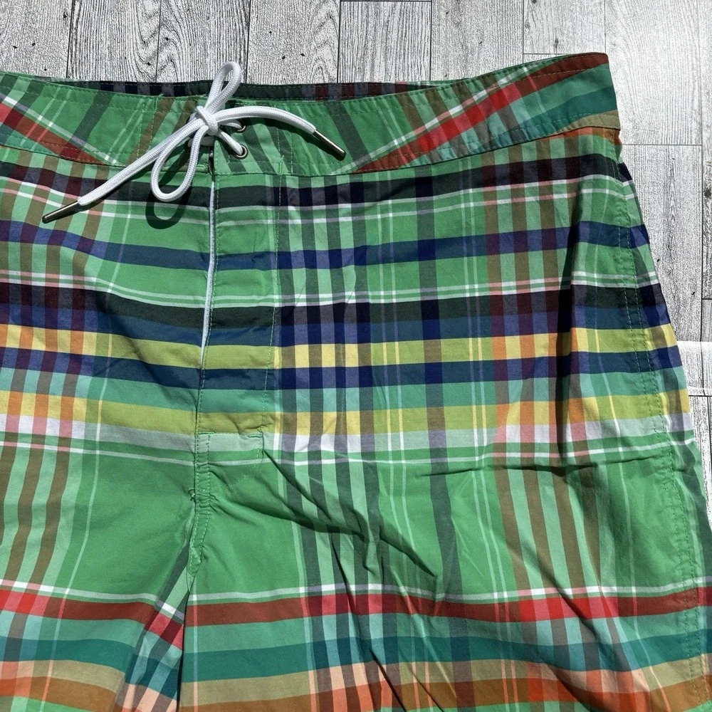 Polo‎ Ralph Lauren Plaid Swim Trunks Mens 36 Board Shorts Preppy Green Beach